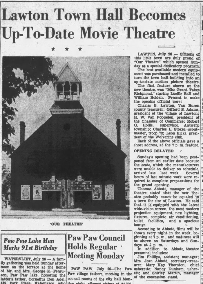 Our Theater - The News Palladium Jul 26 1950 (newer photo)